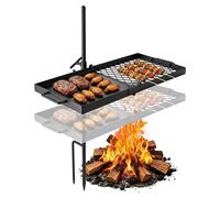Barbecue pivotant pour feu de camp - Barbecue de camping pivotant avec grille de 61 cm - Réglable en hauteur, rotation à 360° - Acier au carbone - Avec support pour grill - Pour feu ouvert - Noir