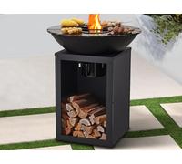 Barbecue plancha brasero à charbon et bois avec rangement L80 x l80 x H95 cm noir - IGNOS