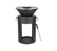 Barbecue plancha brasero a charbon et bois ""Cesar"" - 49 x 49 x 92 cm - Noir