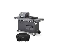 BRASERO BY FAVEX - Barbecue Plancha Bi-Energy XL Gaz & Charbon - Plancha fonte émaillée 60 x 42 cm - Grille 49 x 42 cm - 3 brûleurs 10,8 kW - 14 convives - LONGTIME® - Housse incluse