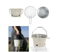 Barbecue portable à charbon Beige 27 cm Grille de cuisson chromée Pieds pliables