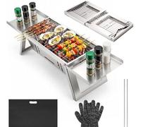 Barbecue portable au charbon de bois - 4 niveaux de température - Petit barbecue de table - Mini-barbecue pour le camping, les pique-niques et le jardin - Grille réglable - Noir