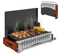 Barbecue portable au charbon de bois - Grill pliable pour le camping - 50,5 x 34 x 33 cm - Bac à charbon amovible - Idéal pour le camping, les pique-niques, les fêtes en jardin - Noir
