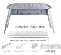 Barbecue portable au charbon de bois - Grill pliable - Renforcé - Grille en acier inoxydable - Rectangulaire - Idéal pour le camping et les pique-niques - Couleur : gris