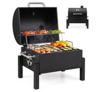 Barbecue portable au charbon de Costway, mini-barbecue avec couvercle, 2 grilles, poignées et thermomètre, barbecue de table pliable et compact, barbecue en métal pour camping