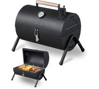 Barbecue portable au charbon - Thermomètre intégré - Poignée en bois - Compact 34×22 cm