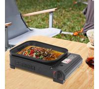 Barbecue portable au gaz butane - Barbecue/réchaud à gaz - Poêle antiadhésive de 37 cm - Couvercle en verre trempé - Pour le camping/pique-nique/barbecue - Noir