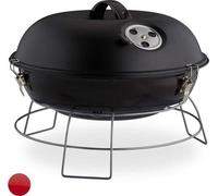 Barbecue portable avec couvercle, grand barbecue de pique-nique, grande surface de cuisson, charbon de bois, Ø 36 cm, noir, ensemble de barbecue