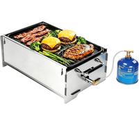 Barbecue portable gaz - Gaz et charbon de bois - 49,5 x 26,2 x 16 cm - Inox - Pour camping et balcon