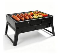 Barbecue Portable Mini - SunJas - BBQ à Charbon Pliable Grill de Table Démontable 35 x 27 x 19.5 cm Camping - Noir