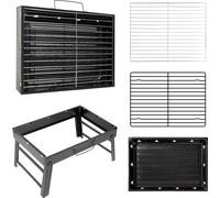 Barbecue portable pliable pour charbon - Grill de table en fer - Léger - Revêtement antiadhésif - Avec poignée de transport - Noir