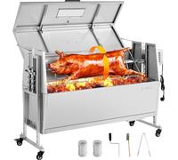 Barbecue pour cochons de lait - Barbecue pour brochettes tournantes au charbon de bois - Longueur des brochettes 117 cm - Capacité de charge 60 kg - Moteur 38 W - Réglage en hauteur 4 fois - Avec couv