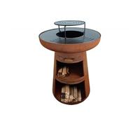PUR LINE | Barbecue en acier avec grille en acier inoxydable et fonction brasero - Barbecue Diamètre 60 cm, comprend couvercle étanche, tiroir cendrier et espace pour le bois de chauffage