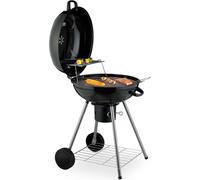 Barbecue sphérique Relaxdays, Ø 53 cm, 2 grilles, thermomètre, cendrier, barbecue au charbon de bois avec roulettes, BBQ, fumoir, noir