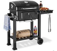 Barbecue - TECTAKE - Au charbon de bois FLORIAN, bac à charbon réglable, thermomètre intégré, 110 x 64 x 104 cm - Noir