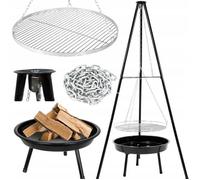 Barbecue trépied avec foyer de jardin 50 cm suspendu avec grille réglable