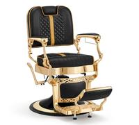 Barberpub Fauteuil de Coiffeur avec Appui-tête inclinable, équipement de Salon avec Pompe hydraulique, Rotation 360°, réglable en Hauteur, Style Vintage, Similicuir, réf. 2965 (Or-Noir)