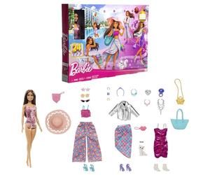 Barbie® Calendrier de l’Avent spécial mode 24 vêtements et accessoires à découvrir, dont un maillot de bain, une robe, un chapeau et un chaton, HKB09