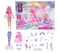 Barbie Calendrier de l'Avent 2025 avec poupée - Calendrier de Noël fantastique Barbie avec 24 surprises pour filles - Poupée de mode en tant que fée, sirène et princesse avec licorne