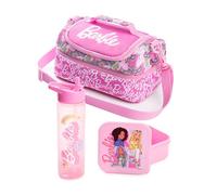 Barbie Sac à lunch rose pour fille avec bouteille et pot à goûter | Ensemble de transport zippé Plus forts ensemble | Bandoulière réglable | Motif dessin animé pour la rentrée