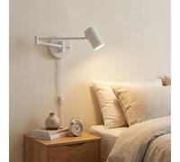 BARCELONA LED Applique Extensible Lisa E27 G45 Avec Prise Blanc | Aluminium, extension 570 mm, base Ø120 mm, câble 1,4 m avec interrupteur, chambre, lecture, tête orientable