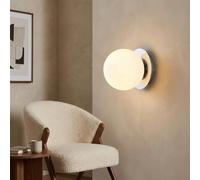 BARCELONA LED Applique Murale Boule en Verre Blanc Ø15 cm avec Base Chrome en Métal, Lampe Murale Vintage et Moderne, Style Minimaliste et Luxe pour Salle de Bain et Miroir E27