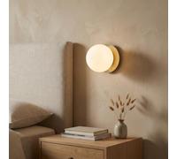 BARCELONA LED Applique Murale Boule en Verre Blanc Ø15 cm avec Base Doré en Métal, Lampe Murale Vintage et Moderne, Style Minimaliste et Luxe pour Salle de Bain et Miroir, E27