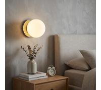BARCELONA LED Applique Murale Boule en Verre Blanc Ø15 cm avec Base Doré en Métal, Lampe Murale Vintage et Moderne, Style Minimaliste et Luxe pour Salle de Bain et Miroir E27