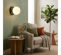 BARCELONA LED Applique Murale Boule en Verre Blanc Ø15 cm avec Base Noire en Métal, Lampe Murale Vintage et Moderne, Style Minimaliste et Luxe pour Salle de Bain et Miroir, E27