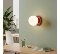 BARCELONA LED Applique Murale Boule en Verre Blanc Ø15 cm avec Base Rouge en Métal, Lampe Murale Vintage et Moderne, Style Minimaliste et Luxe pour Salle de Bain et Miroir, E27