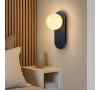 BARCELONA LED Applique Murale Brian E27 avec Boule en Verre Opalin, Lampe Murale Design Nordique et Minimaliste, Base en Aluminium Bleu, Éclairage Intérieur Décoratif Moderne IP20