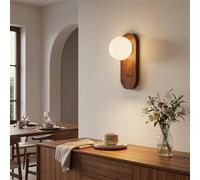 BARCELONA LED Applique Murale Design SOMA en Bois Foncé et Globe en Verre Dépoli | Lampe Murale Scandinave avec Interrupteur Intégré | Douille E27 pour Chambre, Salon, Couloir | Boule de Verre Opale