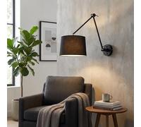 BARCELONA LED Applique Murale ELBOW Noire E27 Avec Bras Articulé | 60W max., IP20, orientable et extensible, abat-jour en tissu, lecture, chambre, salon, entrée, usage intérieur