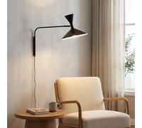 BARCELONA LED Applique Murale Industrielle Grand Modèle 40 cm, Lampe Murale à Bras Articulé, Style Vintage, Abat-jour Métal Noir Intérieur Blanc, Idéal Restaurant, Escalier et Chambre