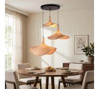 BARCELONA LED Bellas 3 Suspension Triple En Osier 3xE27 | Artisanale, fibres naturelles, 750 x 1200 mm, rosace noire, salle à manger, restaurant, style bohème rustique, IP20
