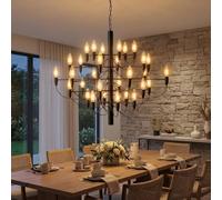 BARCELONA LED Grand Lustre Suspension Ø85cm Design Crown 30xE14, Lampe Suspendue XL Moderne, Chandelier Décoratif pour Grand Salon, Salle à Manger, Hôtel et Restaurant, Noir