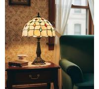 BARCELONA LED Grande Lampe de Table "Rafa" Style Tiffany (Ø 30cm x H 49cm) | Abat-jour en Verre Décoratif Multicolore Beige Fait Main Luminaire E27 pour Salon, Chambre à Coucher, Bureau
