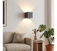BARCELONA LED KURTIN Applique Murale LED 6W Up Down, Angle de Faisceau Réglable 0-100°, Gris, Blanc Chaud 3000K, 570lm, IP44, Applique Cube en Aluminium pour Intérieur Extérieur Couvert
