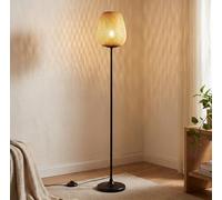 BARCELONA LED Lampadaire NIKKO en Rotin avec Douille E27, Lampe sur Pied Style Bohème Naturel, Abat-Jour Tressé Artisanal, Structure Métal Noir, Éclairage d’Ambiance pour Salon Chambre Salle à Manger