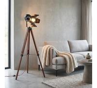 BARCELONA LED Lampadaire Vintage Cinema Avec Trépied Et Douille E27 | Aluminium + bois, tête orientable 180°, hauteur 94-139,7 cm, câble rouge, interrupteur, IP20