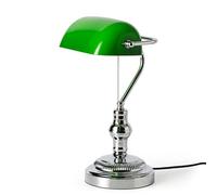 BARCELONA LED Lampe De Bureau Banquier E27 Chrome Vert Vintage | 260x390 mm, Métal Et Verre, Abat-Jour Orientable, Interrupteur À Chaînette, Pour Bibliothèque Salon Lecture