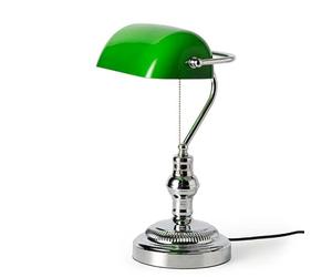 BARCELONA LED Lampe De Bureau Banquier E27 Chrome Vert Vintage | 260x390 mm, Métal Et Verre, Abat-Jour Orientable, Interrupteur À Chaînette, Pour Bibliothèque Salon Lecture