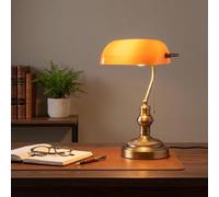BARCELONA LED Lampe de Table Banquier Vintage E27, Abat-jour en Verre Orange Orientable, Base Métal Doré Laiton, Lampe de Bureau Rétro Nordique Moderne pour Chambre Salon Hôtel