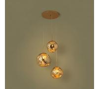 BARCELONA LED Lustre Suspendu Triple en Cristal Moderne "KADNIS" - 3 Lumières E27, Design Style Vintage/Industriel/Scandinave/Rustique, pour Salon, Chambre d'Ado, Bureau ou Entrée Doré