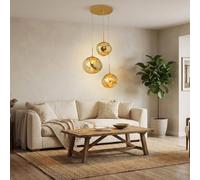 BARCELONA LED Lustre Suspendu Triple en Cristal Moderne "KADNIS" - 3 Lumières E27, Design Style Vintage/Industriel/Scandinave/Rustique, pour Salon, Chambre d'Ado, Bureau ou Entrée, Doré