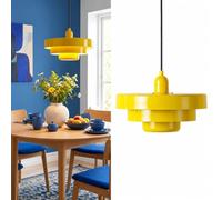 BARCELONA LED Macarron Suspension Bauhaus E27 Jaune Ø35cm | Abat-jour métal à 3 niveaux, hauteur réglable, longueur 1275 mm, max. 40 W, pour séjour, chambre et restauration
