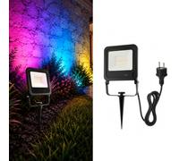 BARCELONA LED Projecteur Extérieur RGBW 50W IP65 Avec Télécommande | Aluminium, 120°, 173x235x44 mm, piquet 180 mm, câble Schuko 1,5 m, jardin, façade, terrasse