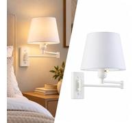 BARCELONA LED Reno Applique Murale Blanche Bras Articulé E27 | Aluminium, Abat-Jour Textile Blanc, Ø220x185x570mm, IP20, 220-240V, 40W Max, Ampoule Non Incluse
