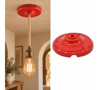 BARCELONA LED Rosace De Plafond Canopi Céramique Ø100mm Rouge | 30 mm Haut, Forme Ronde, Sortie Centrale Et 2 Latérales, Fixation 3 Points, Pour Suspensions Et Compositions