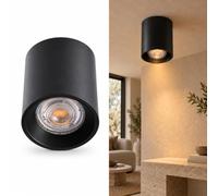 BARCELONA LED Support Tubulaire GU10 Noir Ø65x85mm Polycarbonate IP20 | Finition Mate Élégante, Pose En Plafond, Forme Cylindrique Décorative, Espaces Résidentiels, Structure Légère